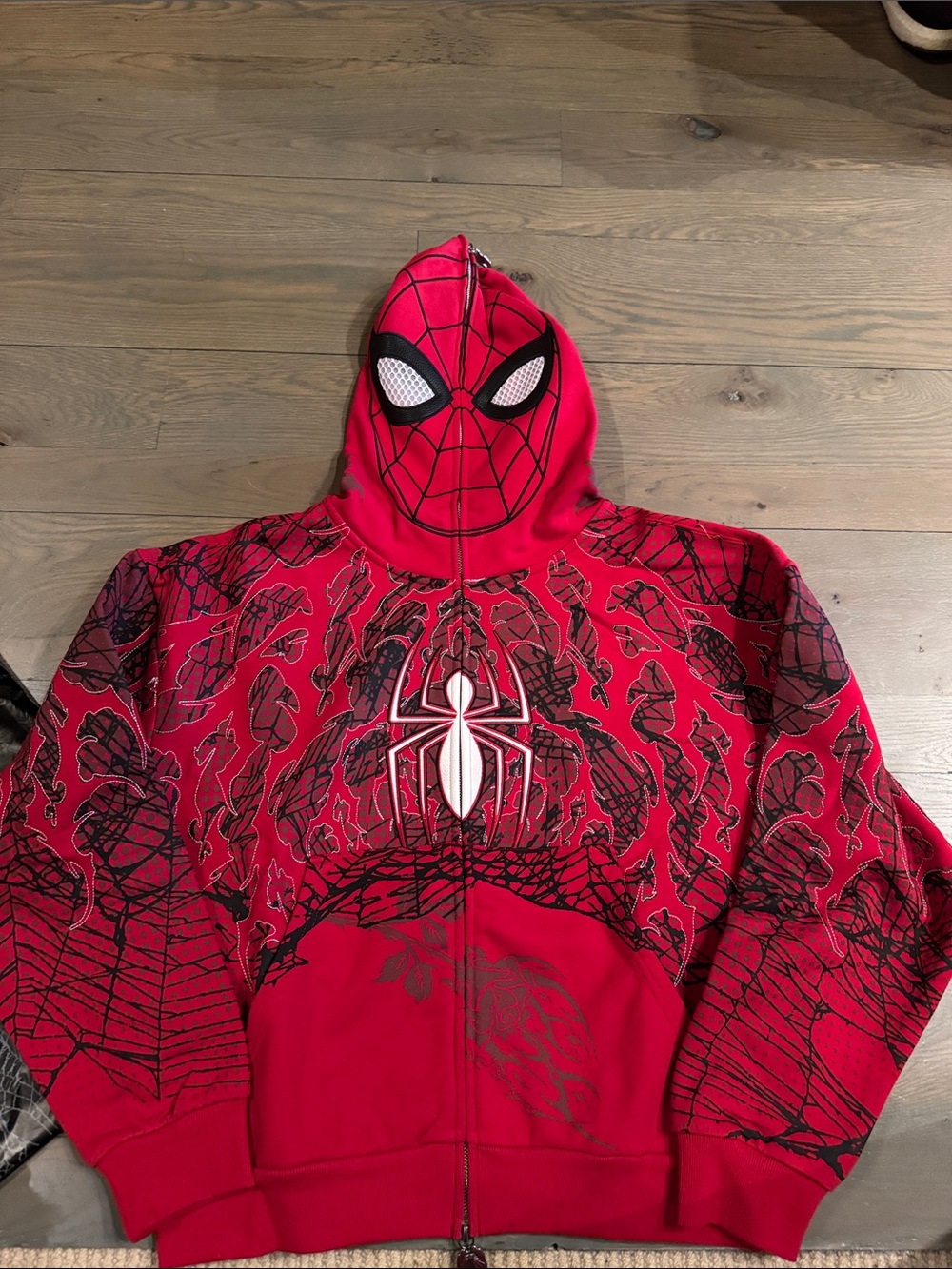 Civil Regime Limited Edition Red Spider Graphic Zip-Up Hoodie with Masked Hood
